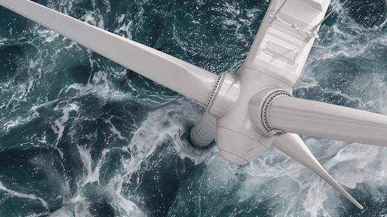 Wind turbine in the sea seen from above - for National Grid's multi-purpose interconnector (MPI) story